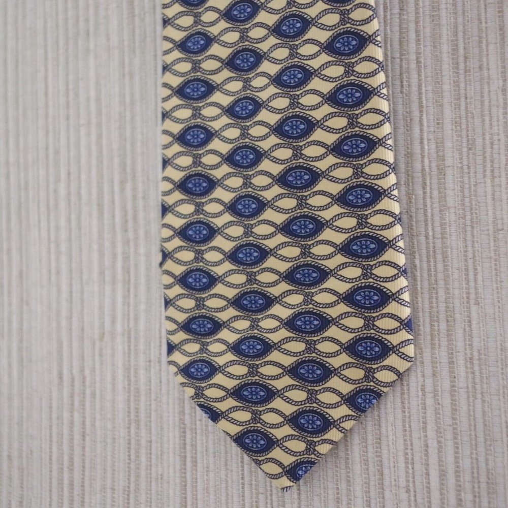 Rochas Paris Yellow Blue Print Men Tie 60" x 3.75"